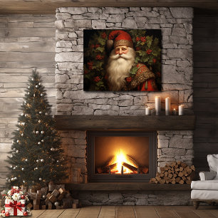 Vintage Elegant Jultomten Holly Red Berries Poster