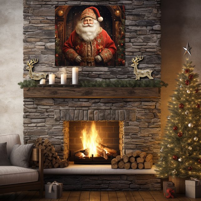 Vintage Elegant Jultomten Red Brocade Kostym & Hat Poster (Skapare uppladdad)