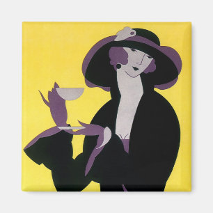 Vintage Elegant Kvinnodrickande eftermiddag Tea Pa Magnet