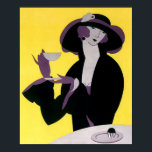 Vintage Elegant Kvinnodrickande eftermiddag Tea Pa Poster<br><div class="desc">Vintage illustration art deco-bild med en sofistikerad och snyggt dam med hatt. Hon dricker sitt eftermiddagstin och äter en ny bakad kaka. Originalversion av gulten.</div>