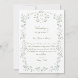 Vintage Elegant Ljust Grön Fransk Blommig Tack Kort