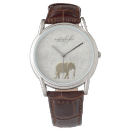 Vintage Elegant Marmor Guld Elefant Monogram Armbandsur