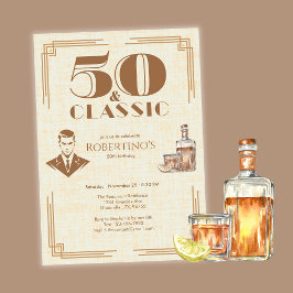 Vintage Elegant Men's Whiskey 50th Birthday Inbjudningar