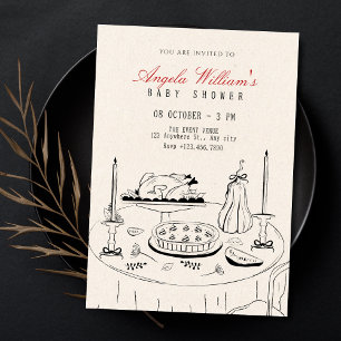 Vintage elegant middagsbord dekoration baby shower inbjudningar