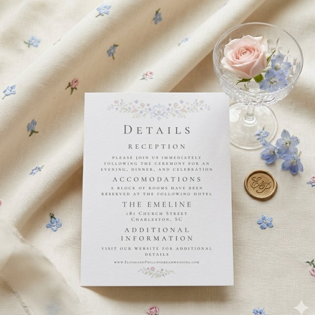 Vintage Elegant Mjuk Blommig Regency Bröllopsdetal Tilläggskort (Vintage Elegant Soft Floral Regency Wedding Detail Enclosure Card)