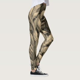 Vintage Elegant Monochrome Beige Botanical Mönster Leggings