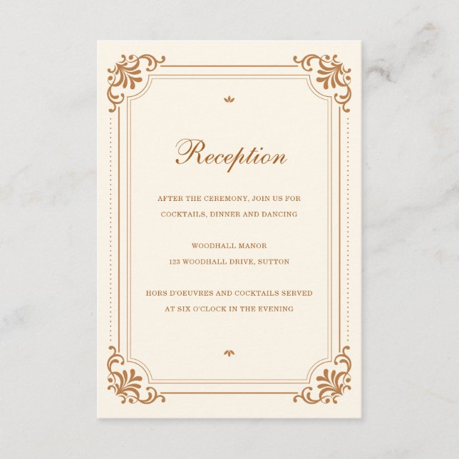 Vintage Elegant Mottagning Koppar Elfenben Bröllop Tilläggskort (Framsida)