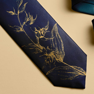 Vintage elegant Navy guld blommigt Slips