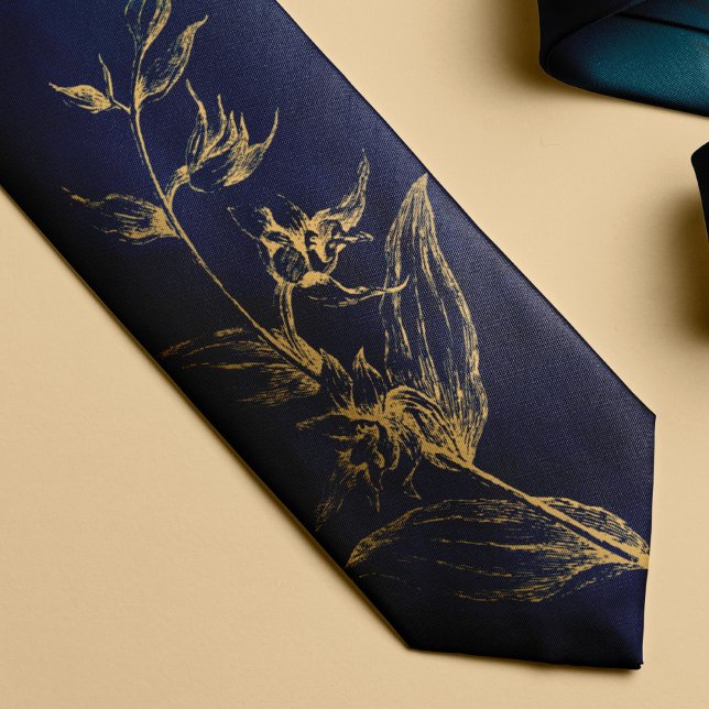 Vintage elegant Navy guld blommigt Slips (Skapare uppladdad)