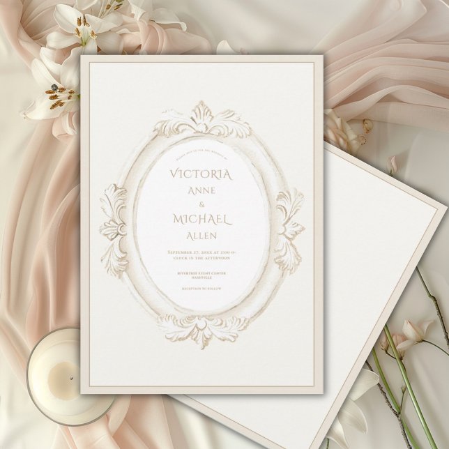 Vintage Elegant Neutral Bröllop Inbjudningar (Skapare uppladdad)
