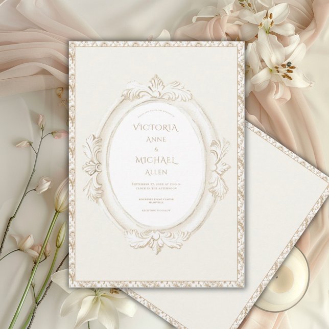 Vintage Elegant Neutral Damask Bröllop Inbjudningar (Skapare uppladdad)