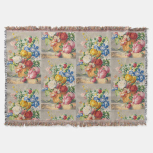 Vintage Elegant Pastell Flerfärgad Blommig Botanis Filt