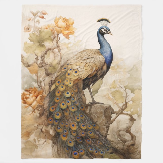 Vintage Elegant Peacock Fleecefilt (Framsidan)