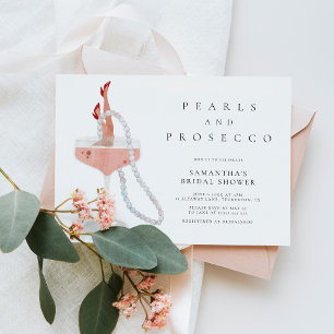 Vintage Elegant Pearls och Prosecco Möhippa Inbjudningar