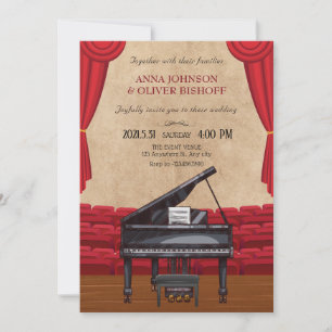 Vintage elegant piano bröllop inbjudningar