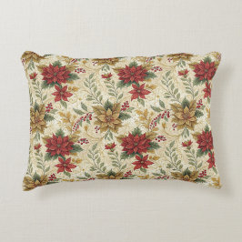 Vintage Elegant Red & Guld Poinsettia Blommigt Prydnadskudde