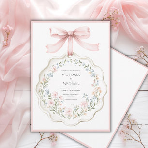 Vintage Elegant Rosa Blommig Bröllop Inbjudningar