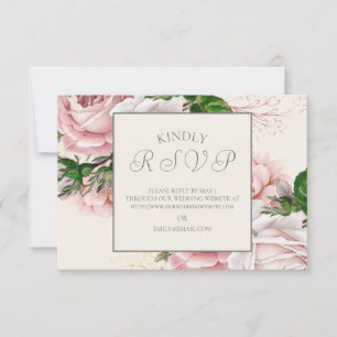 Vintage Elegant Rosa Blommig Krämfärgad Bröllops-R OSA Kort