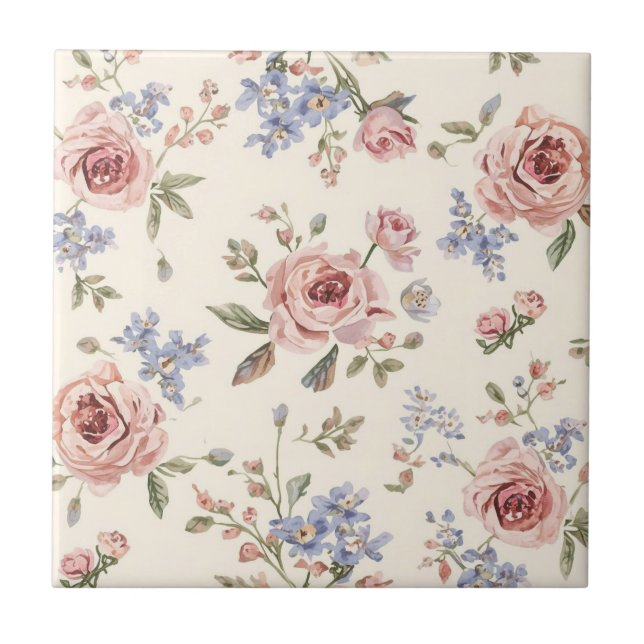 Vintage elegant rosa blomsterdecoupage kakelplatta (Framsidan)