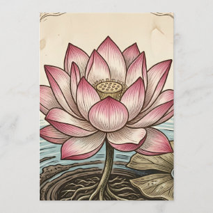 Vintage Elegant Rosa Lotus Blommig Evenemangsprogr Program
