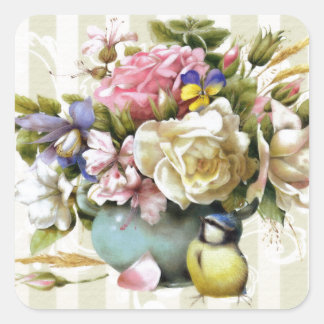 Vintage Elegant Rosa ros Blomdesign Fyrkantigt Klistermärke