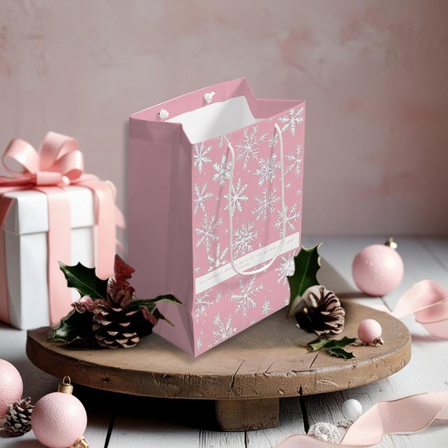 Vintage Elegant Rosa Snöflingor mönster (Vintage Elegant Pink Snowflakes patterns Medium Gift Bag)