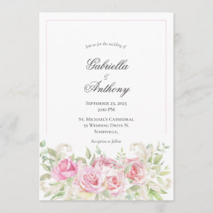 Vintage Elegant Rosa Watercolor Ro Bröllop Inbjudningar