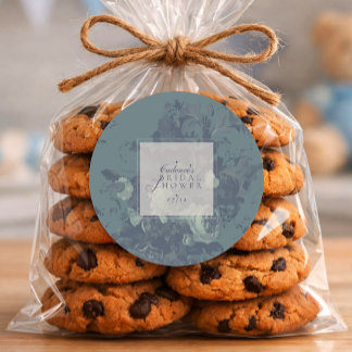 Vintage Elegant Rustik Teal Blommig Bröllopsdusch Runt Klistermärke