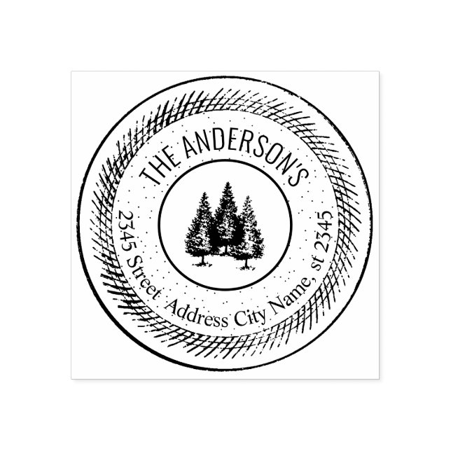 Vintage elegant Rustit träd runt familjen namn Stämpel (Tryck)