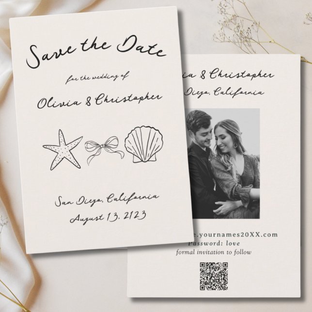 Vintage Elegant Seashell Coquette QR-kod Spara Datumet (Vintage Elegant Seashell Coquette QR Code Save The Date)