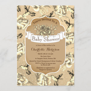 Vintage Elegant Sepia Blommigt & Hummingbird Inbjudningar