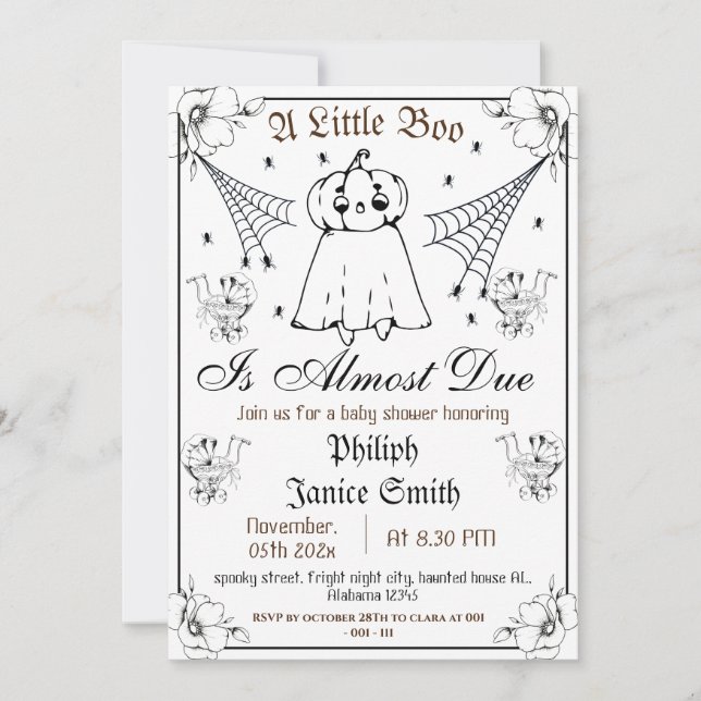Vintage Elegant Spooky, Halloween Baby Shower Inbjudningar (Framsida)