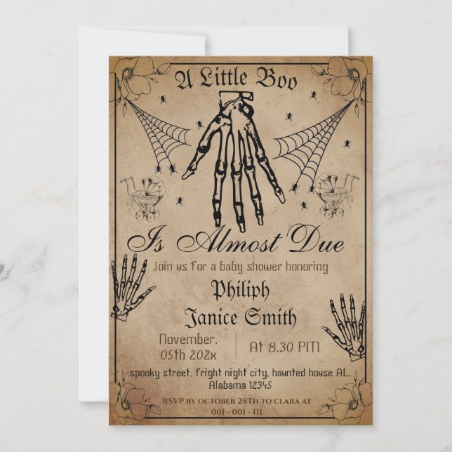 Vintage Elegant Spooky, Halloween Baby Shower Inbjudningar (Framsida)