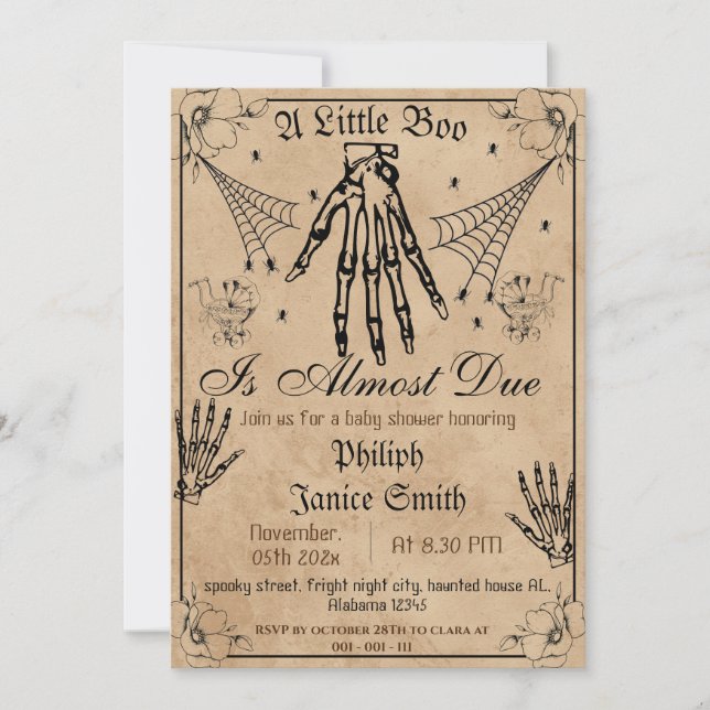 Vintage Elegant Spooky, Halloween Baby Shower Inbjudningar (Framsida)