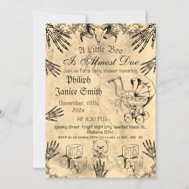 Vintage Elegant Spooky, Halloween Baby Shower Invi Inbjudningar (Framsida)