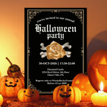 Vintage Elegant Svart Guldros Halloweenfest