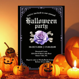 Vintage Elegant Svart Lila Ros Halloween-fest Inbjudningar