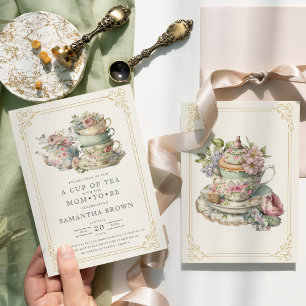 Vintage Elegant Tea Party Baby Shower Inbjudningar