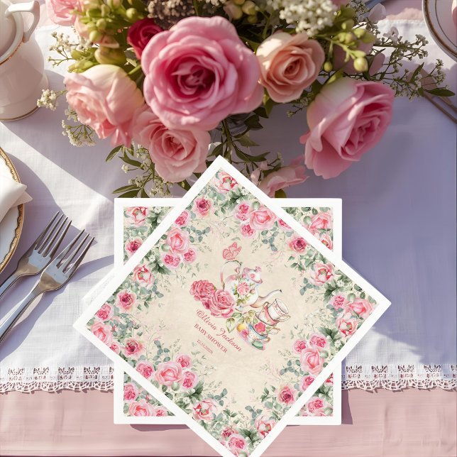 Vintage Elegant Tekopp Bröllopsdusch-inbjudan Pappersservett (Skapare uppladdad)