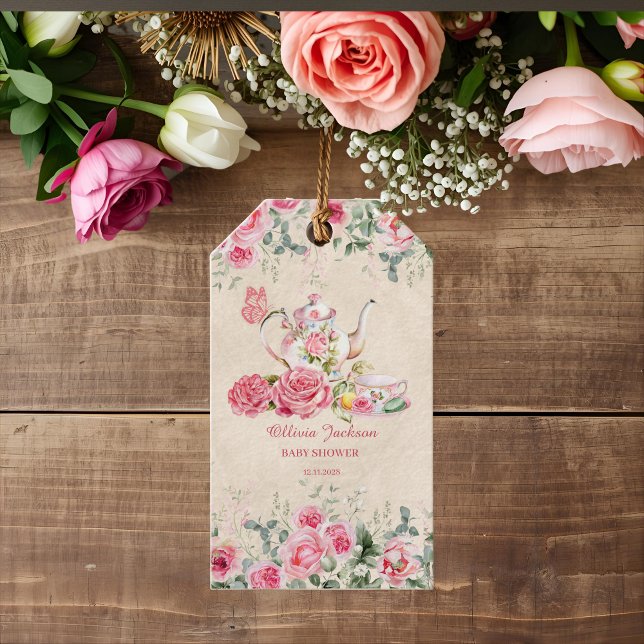 Vintage Elegant Tekopps Bröllopsdusch-inbjudan Presentetikett (Skapare uppladdad)