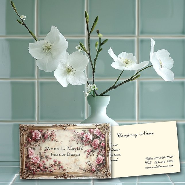 Vintage Elegant Victorian Rosa ros Visitkort (Skapare uppladdad)