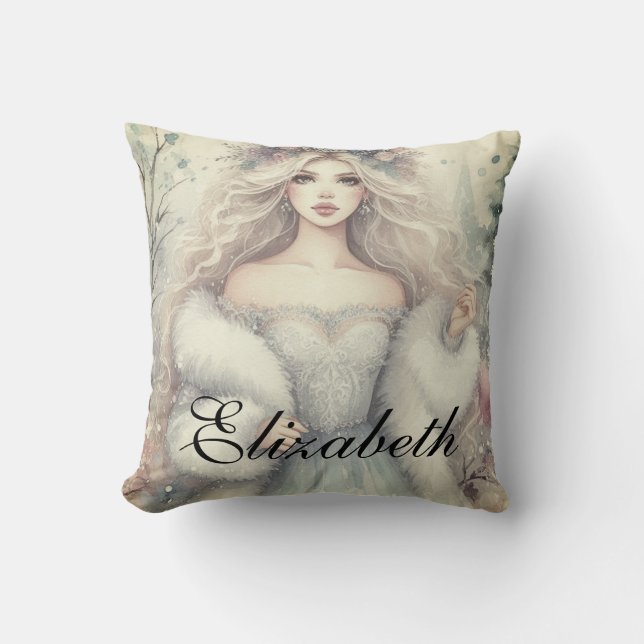 Vintage Elegant Winter Princess Fairytale Kudde (Framsida)