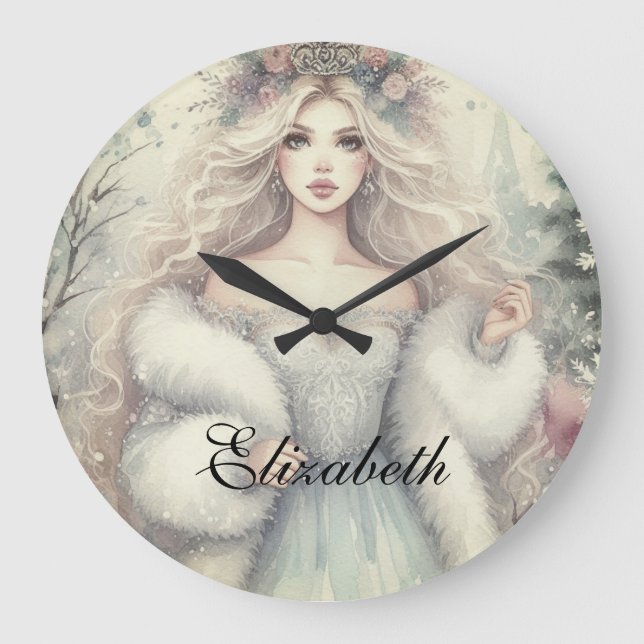 Vintage Elegant Winter Princess Fairytale Stor Klocka (Framsida)