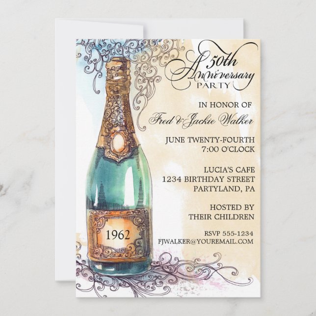 Vintage Eleganta 50-årsjubileum Festerbjudningar Inbjudningar (Framsida)