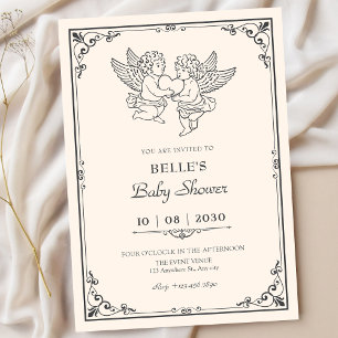Vintage eleganta änglar baby shower inbjudningar