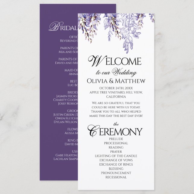 Vintage Eleganta Blommor Regency Bröllopsprogram Program (Fram/baksida)