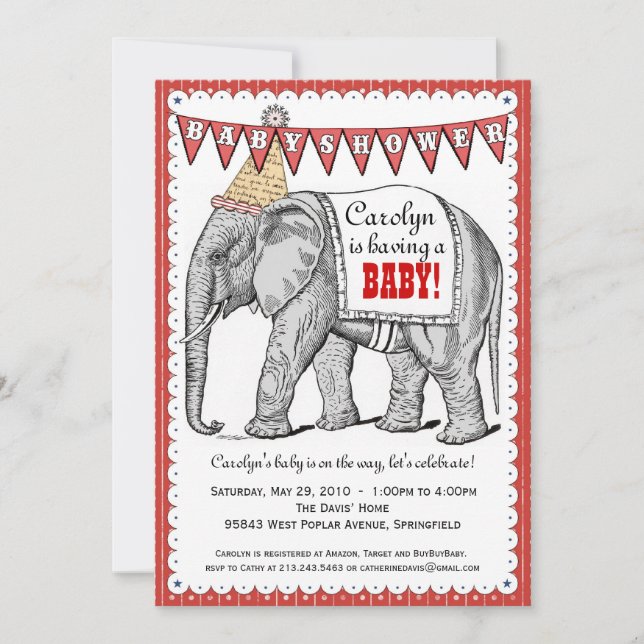 Vintage Elephant Circus Parad Baby Shower Inbjudan (Framsida)