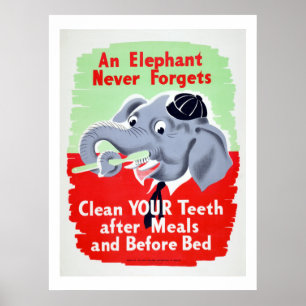Vintage Elephant Dentist Push your Teeth Poster