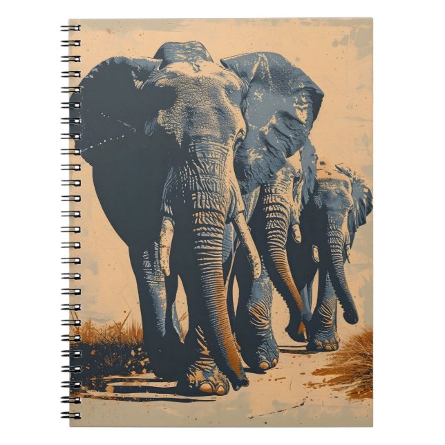 Vintage Elephant Herd: Naturvård Anteckningsbok (Framsidan)