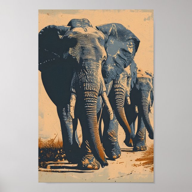 Vintage Elephant Herd: Naturvård Poster (Framsidan)